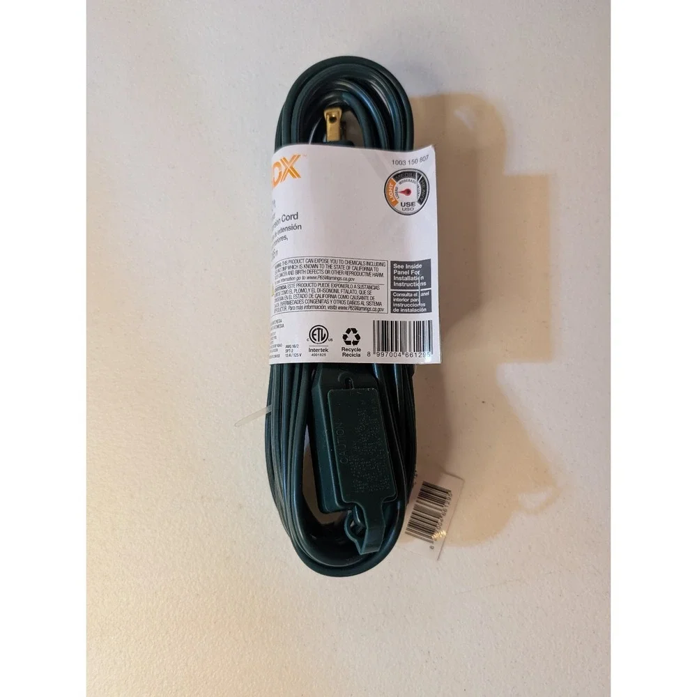 HDX Indoor Extension Cord 12 ft‎ 16-Gauge 13A Green 3-Outlet Cube Tap New Sealed